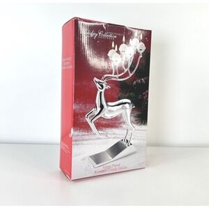 NIB Silver Plated Reindeer Candle Holder Holiday Collection by Godinger 12"